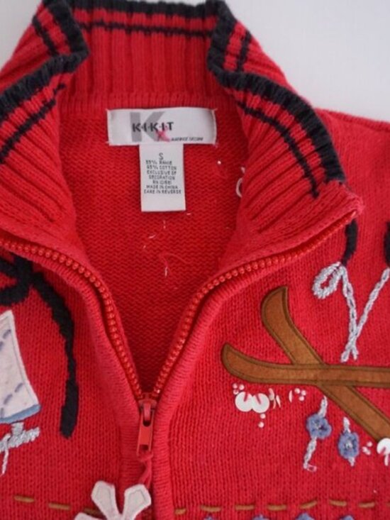 Vintage Kakit Winter Ski Snowflake Festive Cardigan Holiday Retro 90s Sweater S - Picture 10 of 10